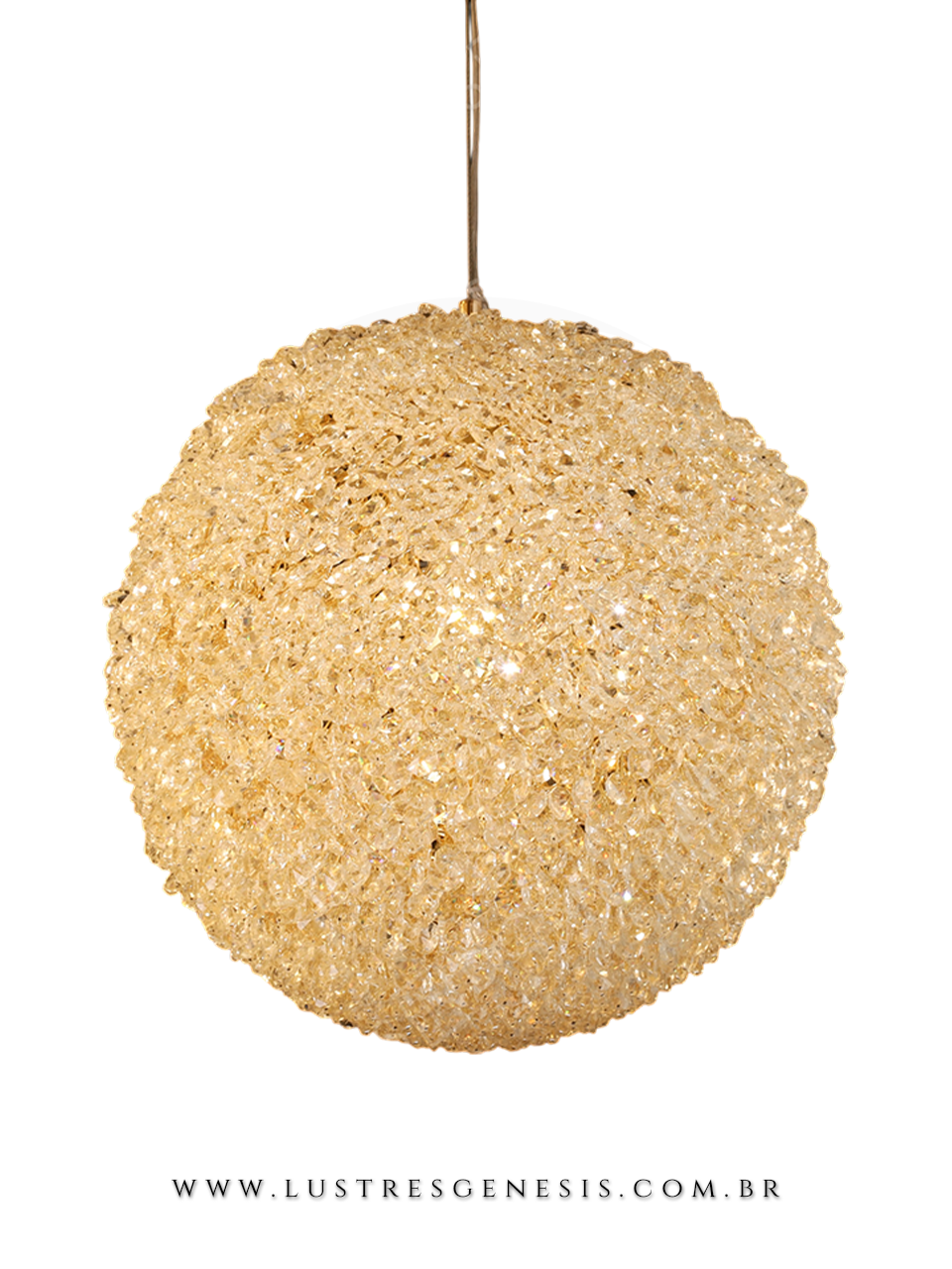 Lustre Pendente Cristal Dourado Esfera Ø40cm E14, Cabeceira de Cama, Banheiro, Lavabo, Balcao de Cozinha, Bancada Area Gourmet